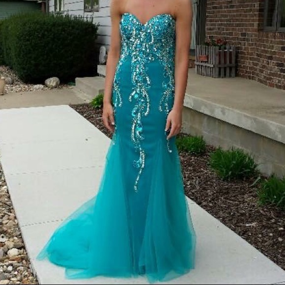 teal mermaid prom dress